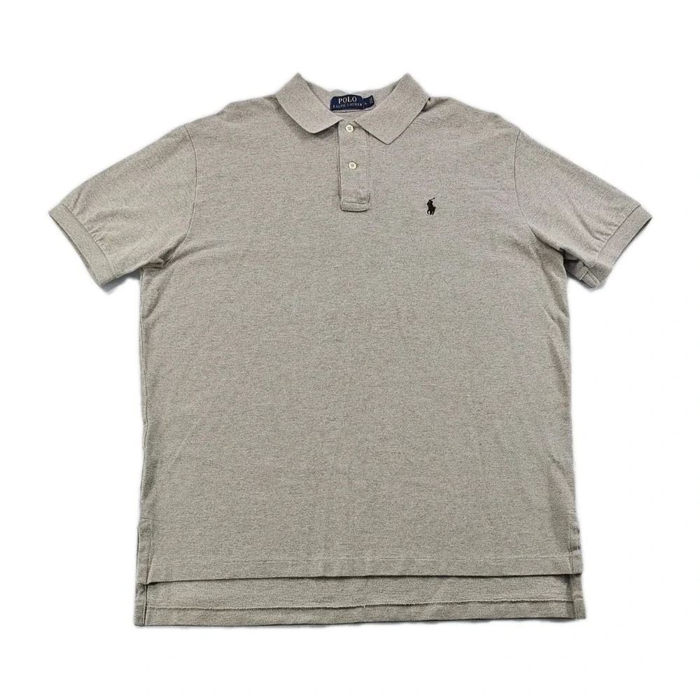 Polo Ralph Lauren Men's Large Tan Khaki Brown Pony Marled Polo Golf Shirt‎